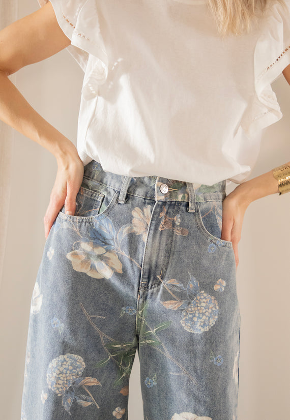 Wide Flower Blue - Jeans