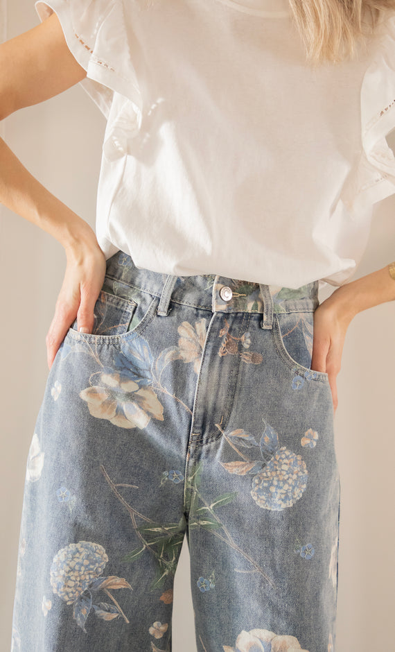 Wide Flower Blue - Jeans