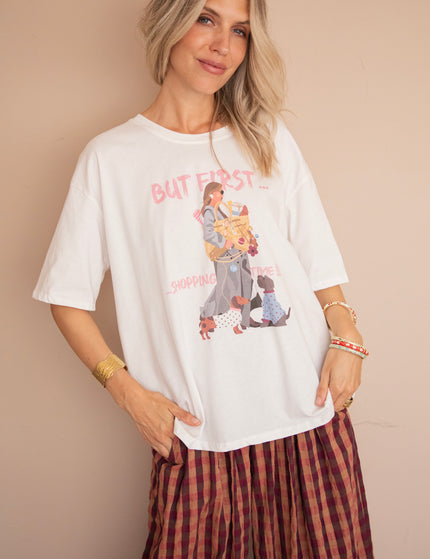T-Shirt - But First Shopping Time - Weiß