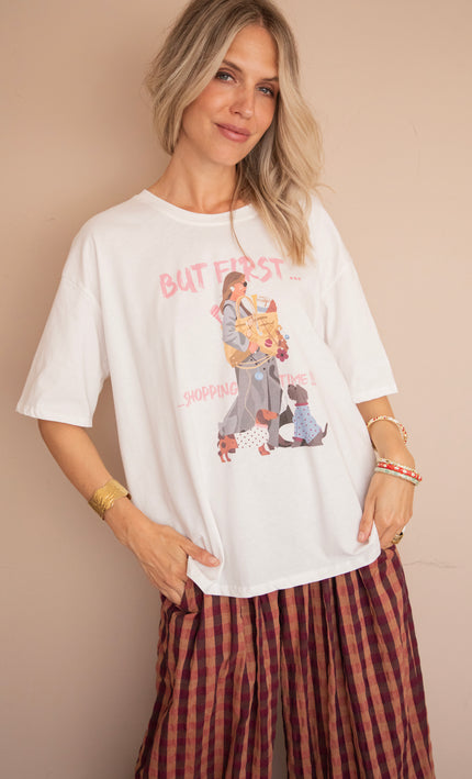 T-Shirt - But First Shopping Time - Weiß