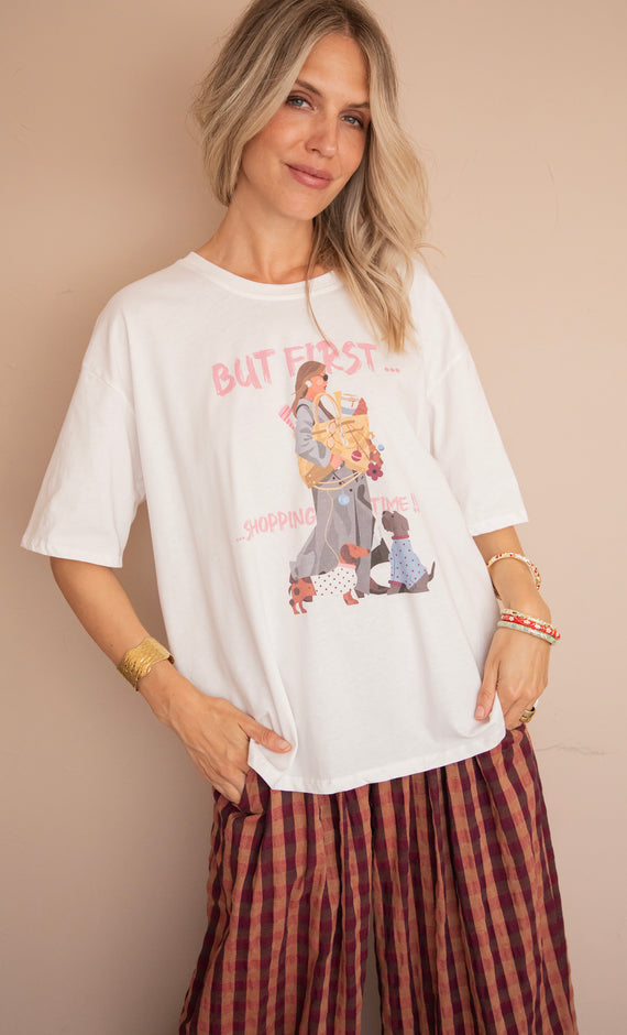 But First Shopping Time White - T-Shirt