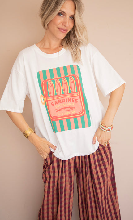T-Shirt - Sardines Stripes - Weiß
