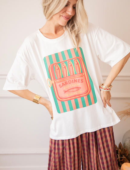 T-Shirt - Sardines Stripes - Weiß