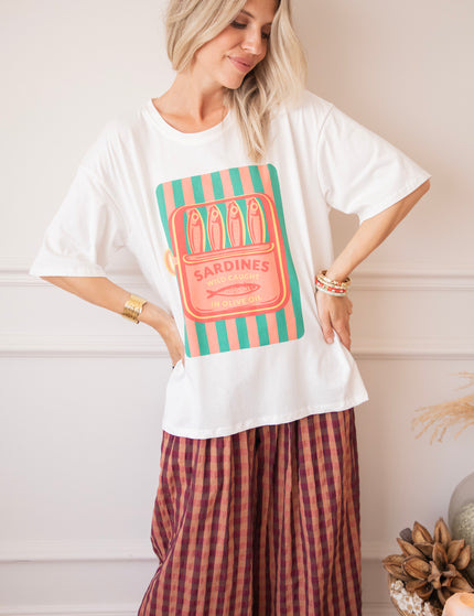 T-Shirt - Sardines Stripes - Weiß