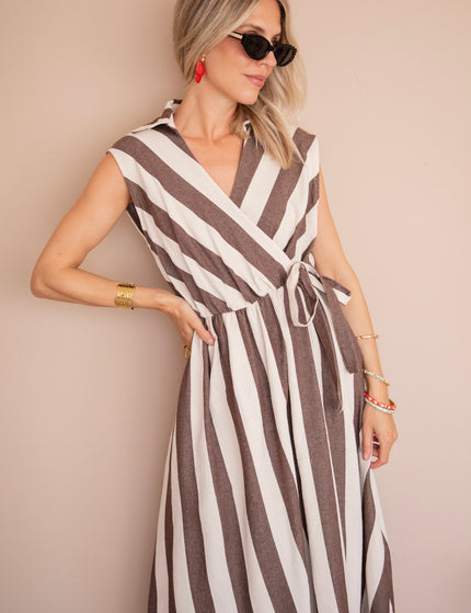 Kleid - Striped Wrap - Beige/Schoko