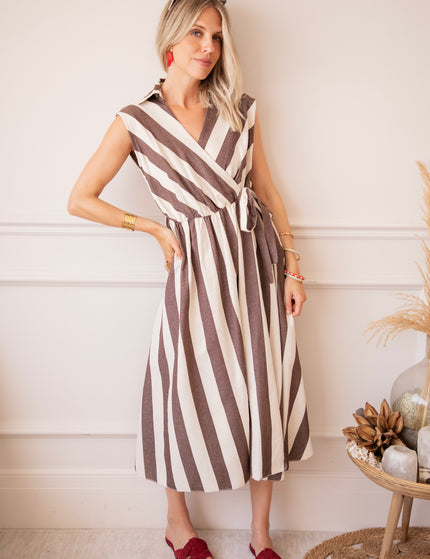 Kleid - Striped Wrap - Beige/Schoko