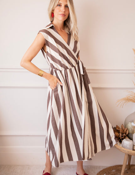 Kleid - Striped Wrap - Beige/Schoko
