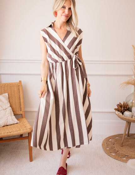 Kleid - Striped Wrap - Beige/Schoko