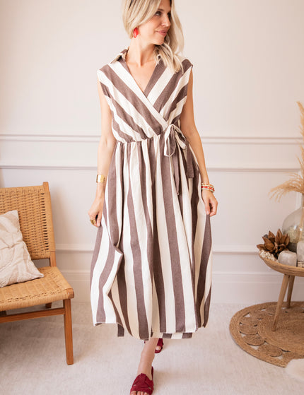 Kleid - Striped Wrap - Beige/Schoko