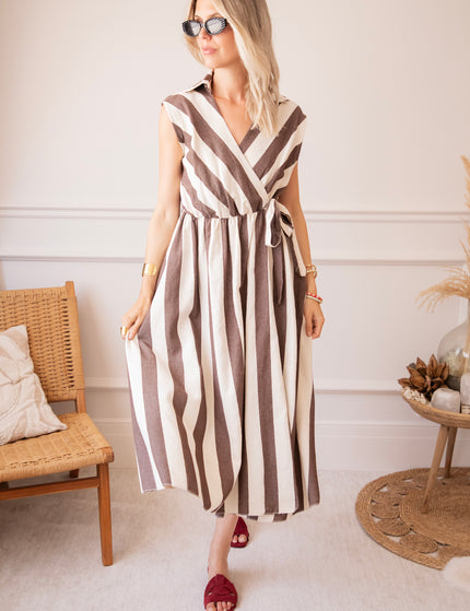 Kleid - Striped Wrap - Beige/Schoko
