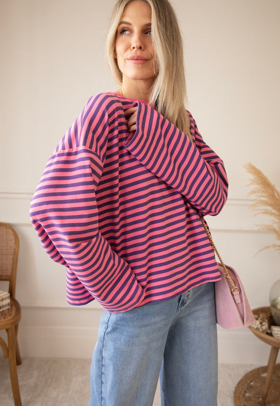 Sadie Stripe Amour Pink/Dark Blue - Longsleeve