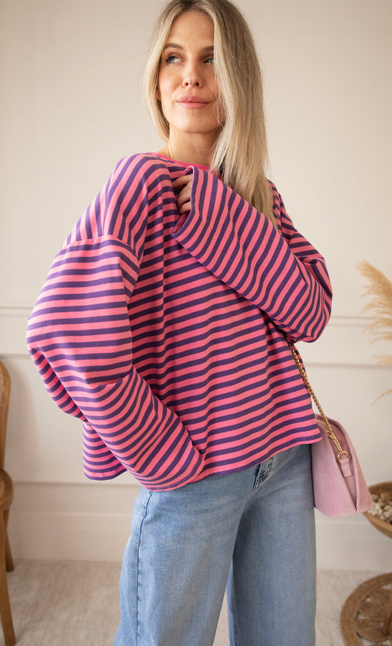 Sadie Stripe Amour Pink/Dark Blue - Longsleeve