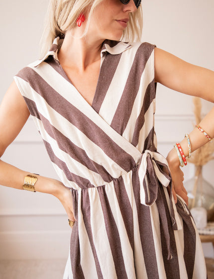 Kleid - Striped Wrap - Beige/Schoko