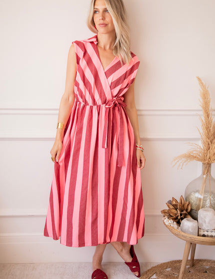 Kleid - Striped Wrap - Süßes Pink/Bordeaux
