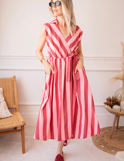 Kleid - Striped Wrap - Süßes Pink/Bordeaux