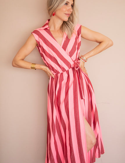 Kleid - Striped Wrap - Süßes Pink/Bordeaux