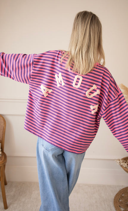 Sadie Stripe Amour Pink/Dark Blue - Longsleeve