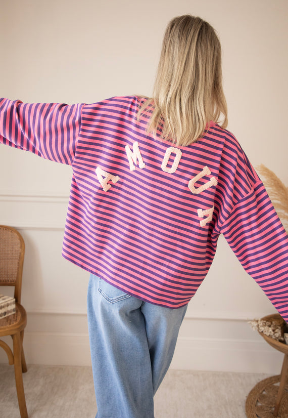 Sadie Stripe Amour Pink/Dark Blue - Longsleeve