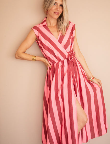 Kleid - Striped Wrap - Süßes Pink/Bordeaux
