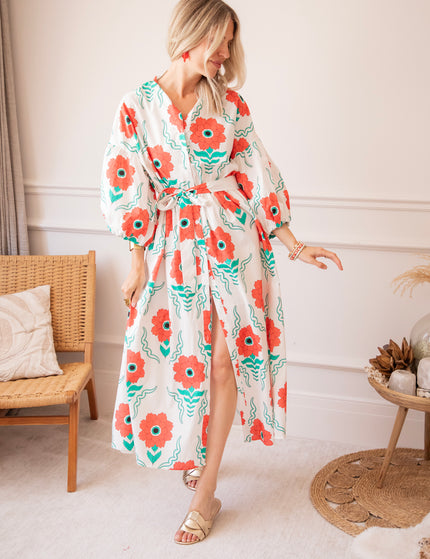 Maxikleid - Full Flower Energy - Weiß/Rot