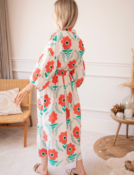 Maxikleid - Full Flower Energy - Weiß/Rot