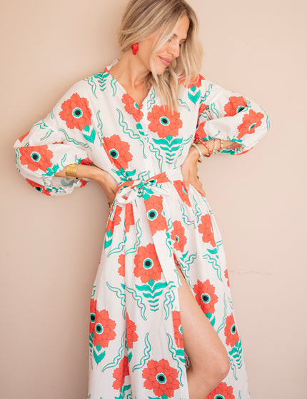 Maxikleid - Full Flower Energy - Weiß/Rot
