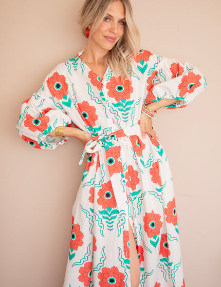 Maxikleid - Full Flower Energy - Weiß/Rot