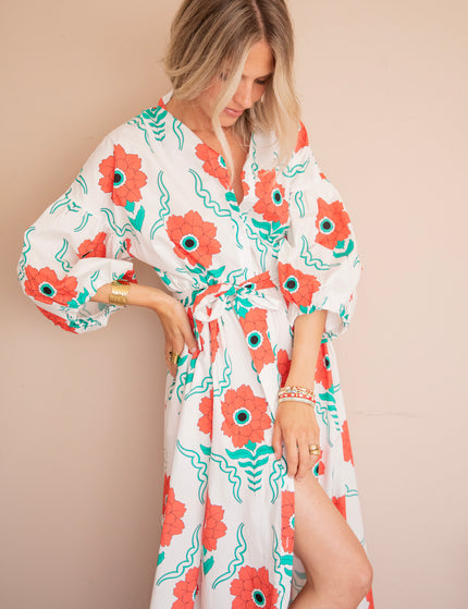 Maxikleid - Full Flower Energy - Weiß/Rot