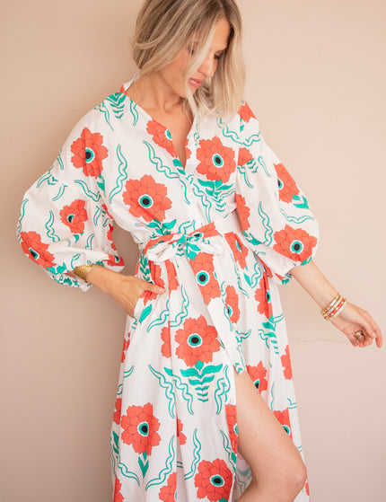 Maxikleid - Full Flower Energy - Weiß/Rot