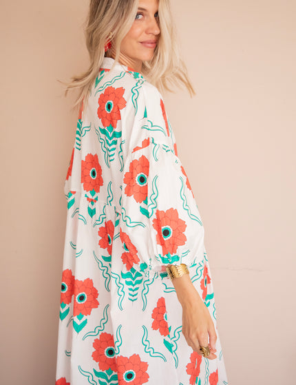 Maxikleid - Full Flower Energy - Weiß/Rot