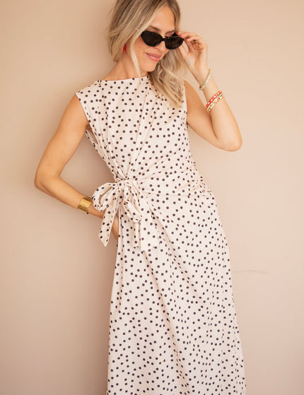 Bowtiful Dots Beige/Black - Maxi Dress