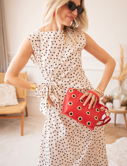 Bowtiful Dots Beige/Black - Maxi Dress