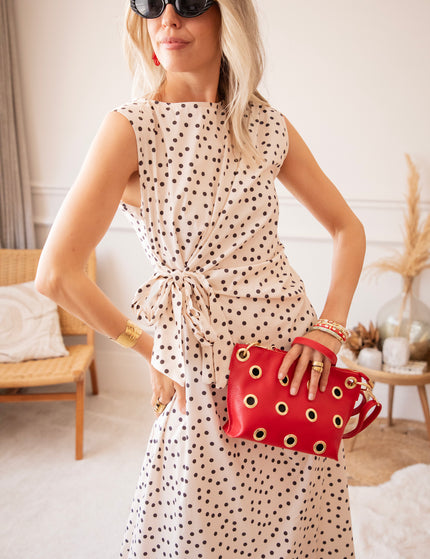 Bowtiful Dots Beige/Black - Maxi Dress