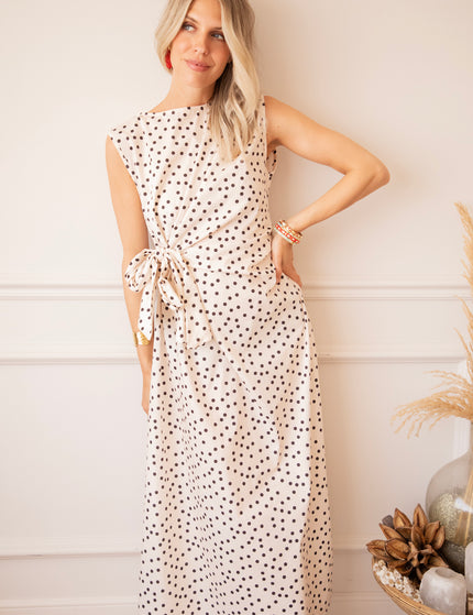 Bowtiful Dots Beige/Black - Maxi Dress