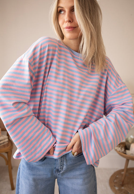 Sadie Stripe Girl Boss Soft Pink/Baby Blue - Longsleeve