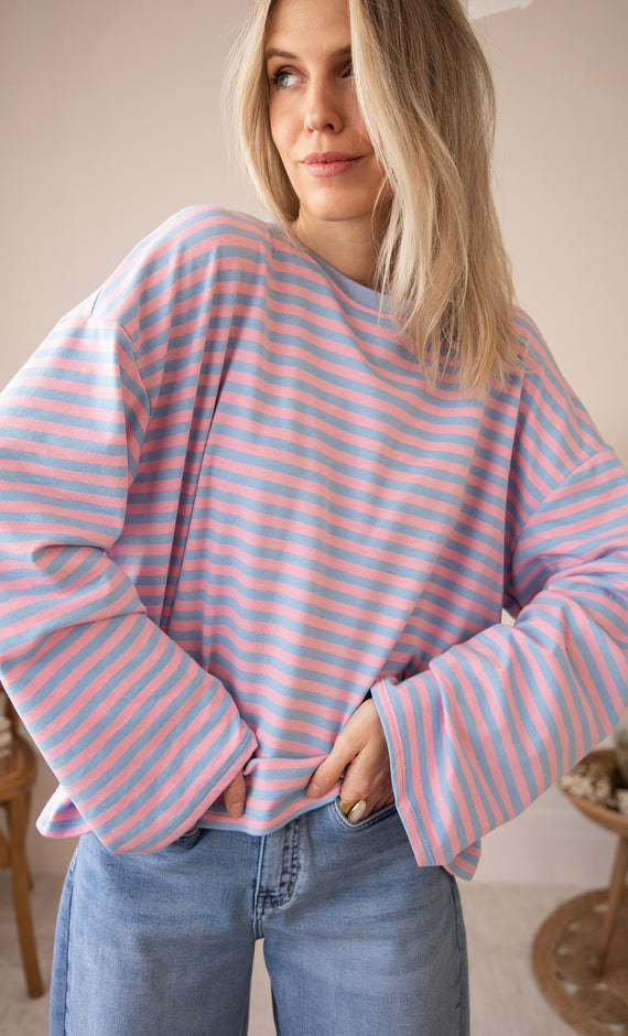 Sadie Stripe Girl Boss Soft Pink/Baby Blue - Longsleeve