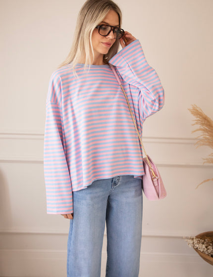 Sadie Stripe Girl Boss Soft Pink/Baby Blue - Longsleeve