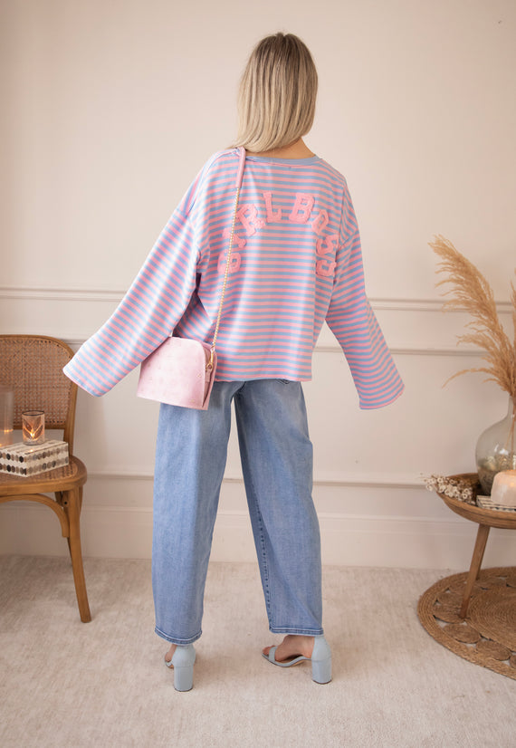 Sadie Stripe Girl Boss Soft Pink/Baby Blue - Longsleeve
