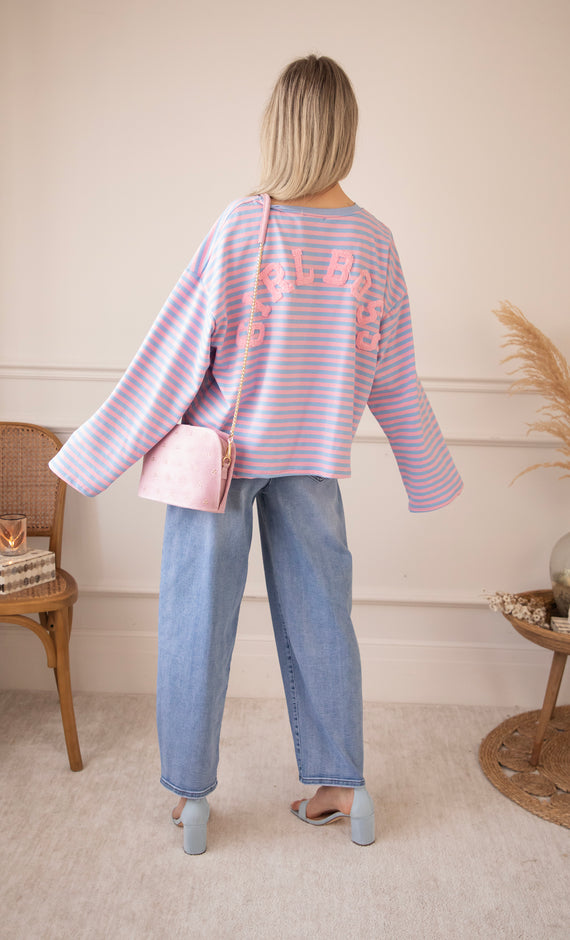 Sadie Stripe Girl Boss Soft Pink/Baby Blue - Longsleeve