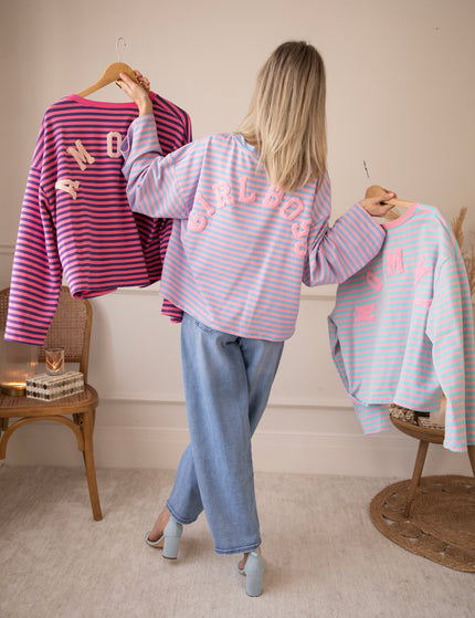 Sadie Stripe Girl Boss Soft Pink/Baby Blue - Longsleeve
