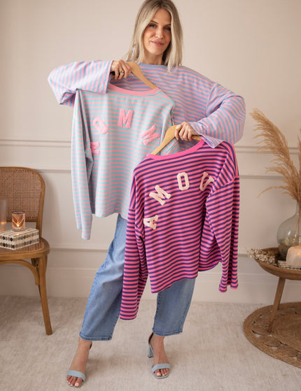 Sadie Stripe Girl Boss Soft Pink/Baby Blue - Longsleeve