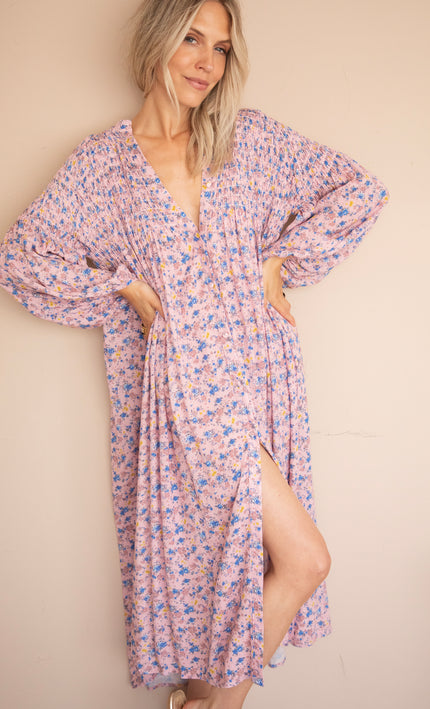 Joyce Bloom Soft Pink/Blue - Maxi Jurk