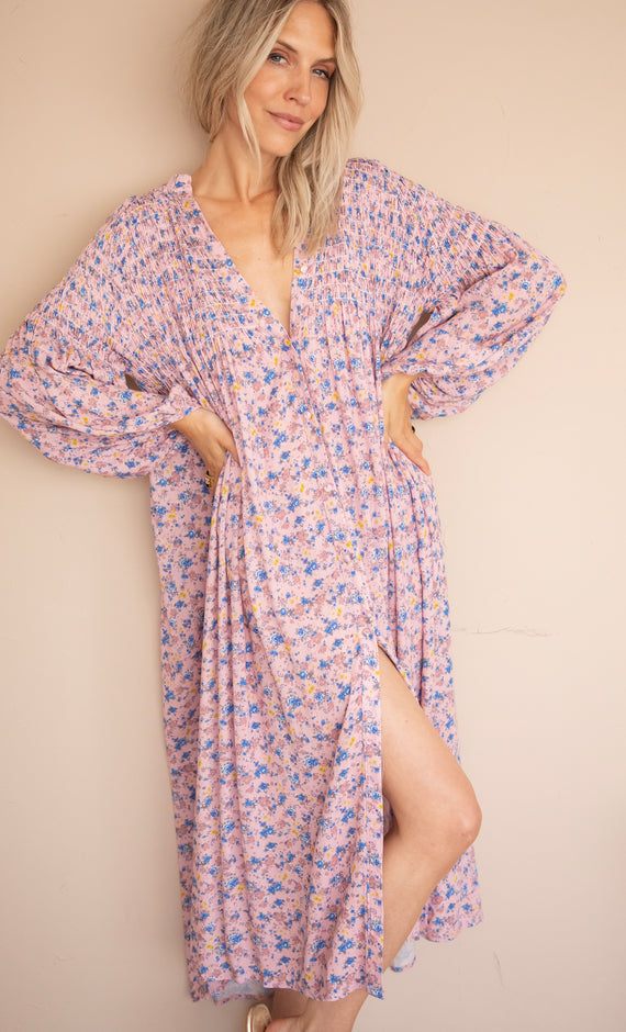 Joyce Bloom Soft Pink/Blue - Maxi Jurk