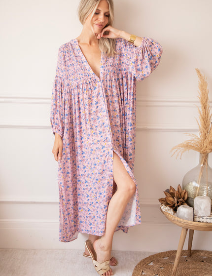 Joyce Bloom Soft Pink/Blue - Maxi Jurk