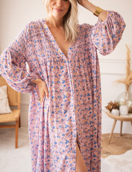 Joyce Bloom Soft Pink/Blue - Maxi Jurk