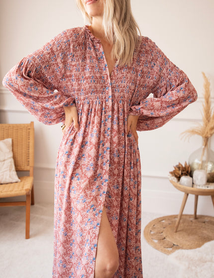 Joyce Bloom Bordeaux/Blue - Maxi Jurk