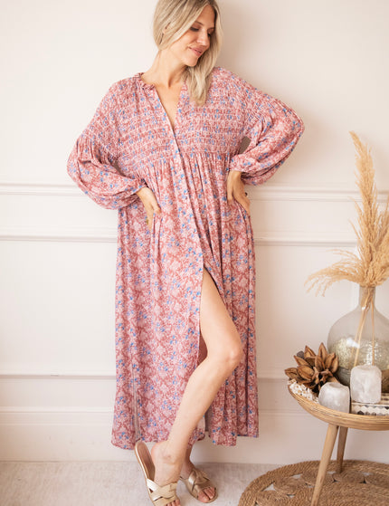 Joyce Bloom Bordeaux/Blue - Maxi Jurk