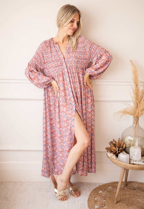 Joyce Bloom Bordeaux/Blue - Maxi Dress