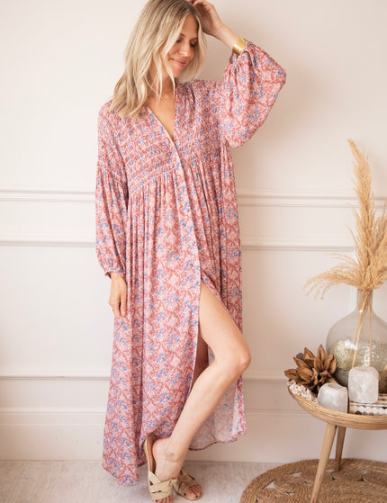 Joyce Bloom Bordeaux/Blue - Maxi Jurk