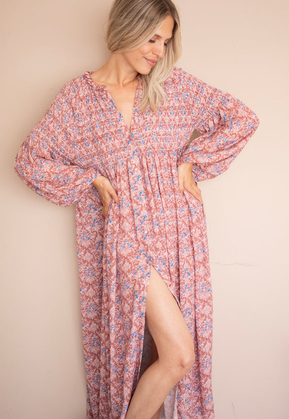 Joyce Bloom Bordeaux/Blue - Maxi Dress